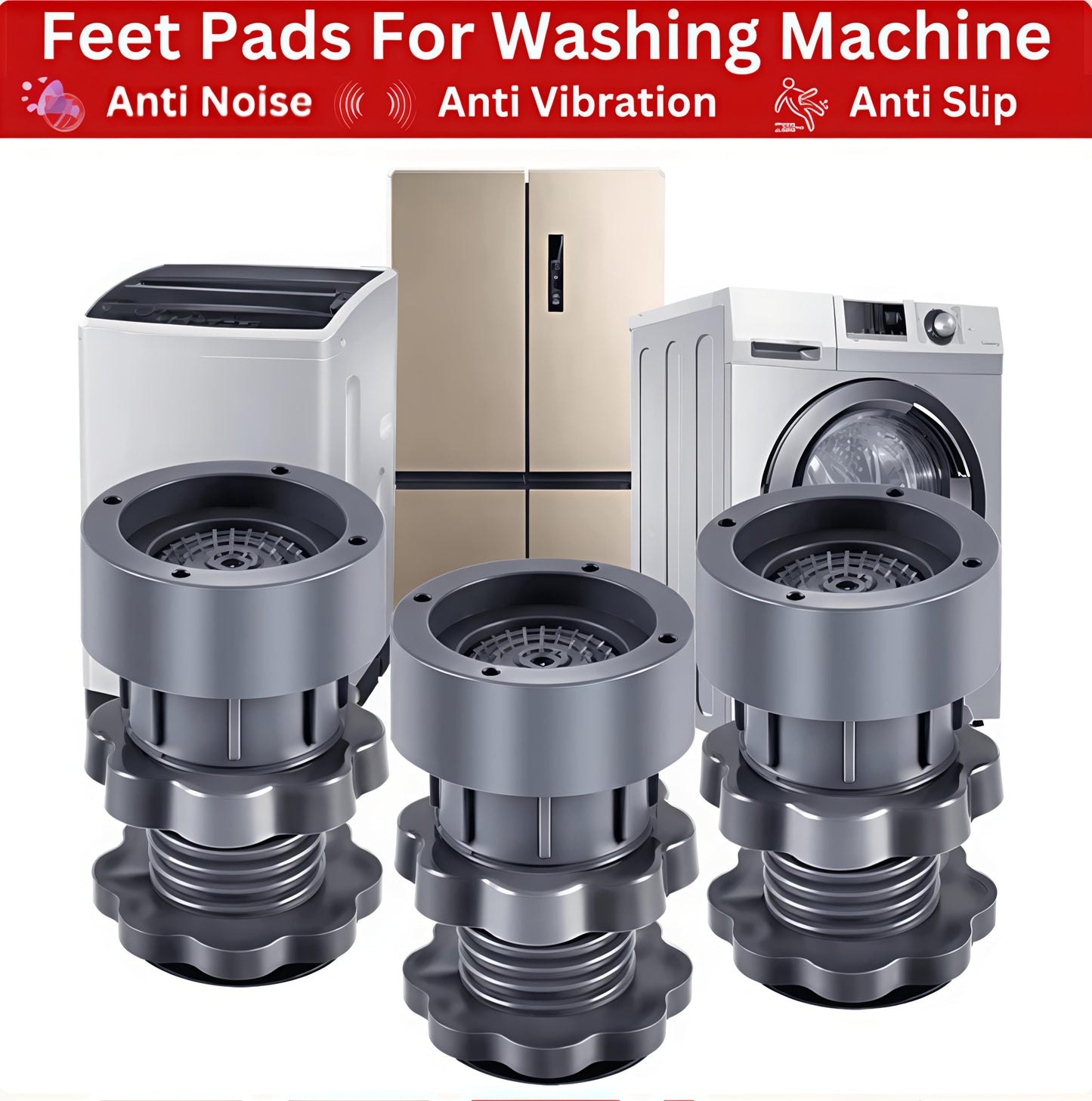Height Adjustable Anti Vibration Washing Machine Stand (Pack of 4)
